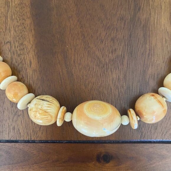 Vintage MJ Bone & Horn Necklace Red Jasper Square & Round Beads 27" - Picture 9 of 11